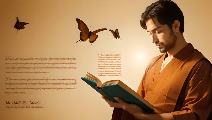 Monk Holds Ancient Book with Subtle Glow