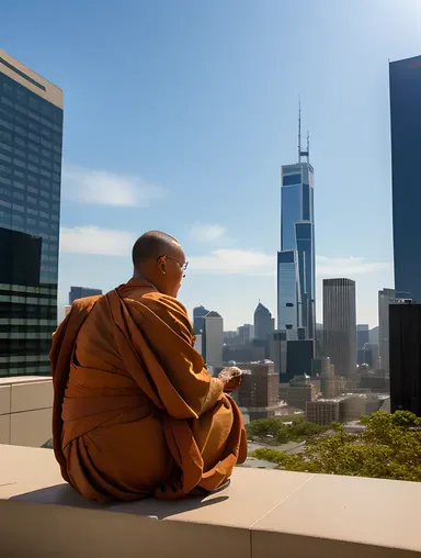 Monk Navigates City with AI Robot Guidance