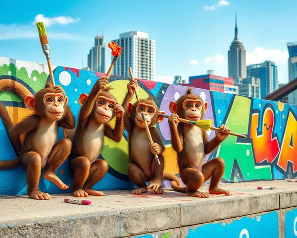 Monkeys Use Mocop Sticks for Whimsical Art