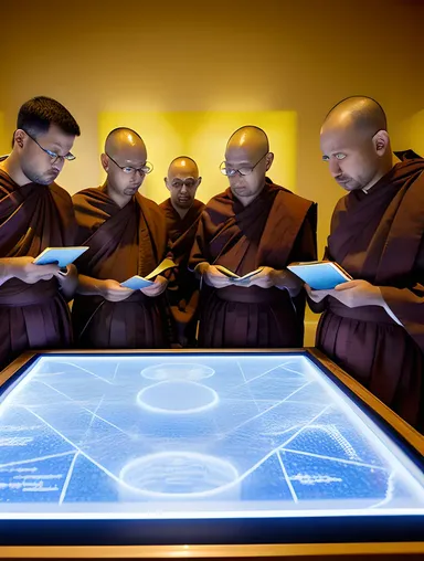 Monks Study Ancient Texts with AI Guidance