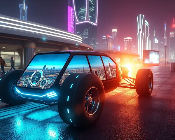 Monster Car in Futuristic City with Holographic Interface