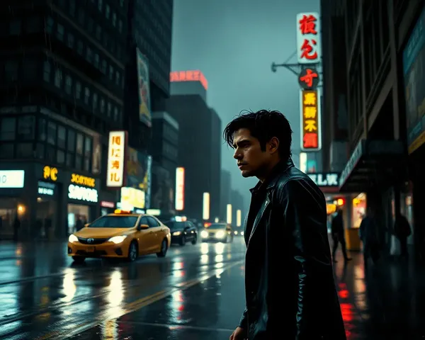 Moody Cityscape with Rain and Neon Lights on Dark Wallpaper