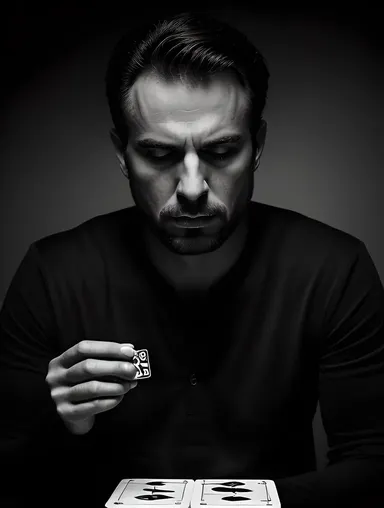 Moody Focus on Rummy Player's Intense Concentration