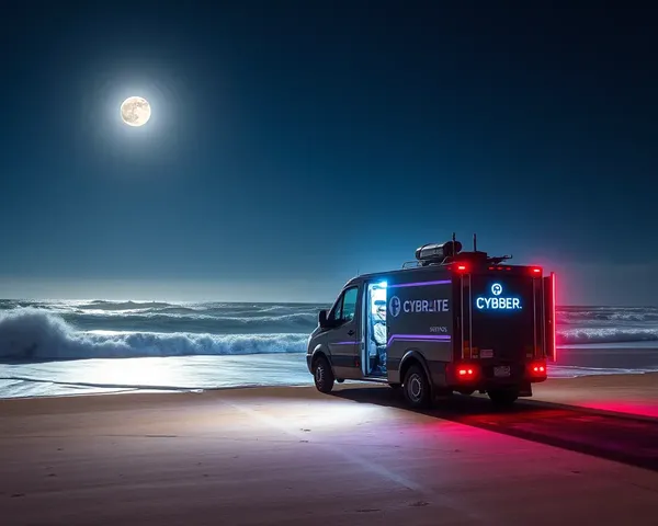 Moonlit Beach with Cybertruck and Crashing Waves