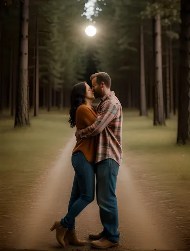 Moonlit Forest Hug for Romantic Couple's Serenity