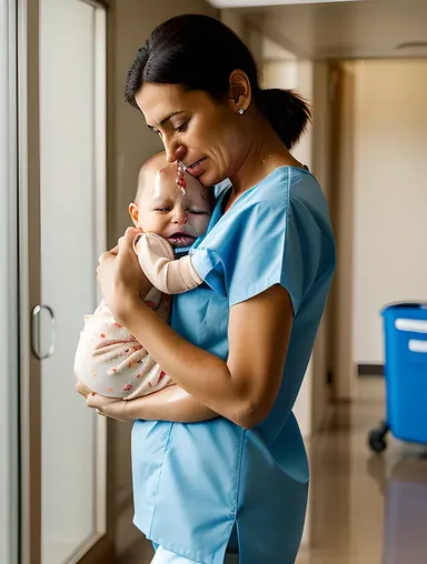 Mother Comforts Crying Baby Outside Hospital Room