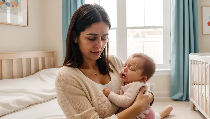 Mother Comforts Crying Baby on Her Chest