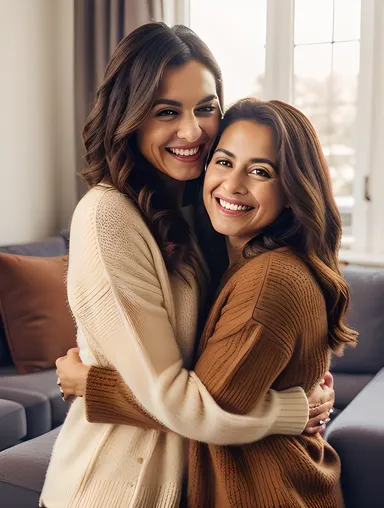 Mother-Daughter Duo in Cozy Burkha Embrace