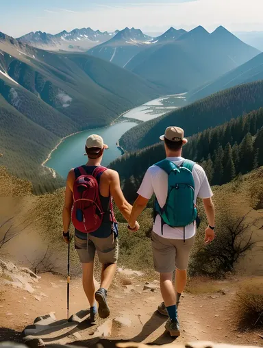 Mountain Background with Adventurous Husband and Wife