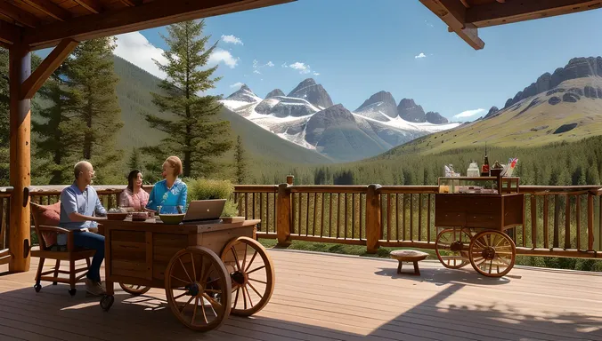 Mountain Lodge with Tea Cart and Scenic View