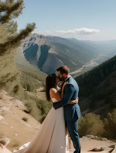 Mountain Peak Hug for Romantic Couple's View