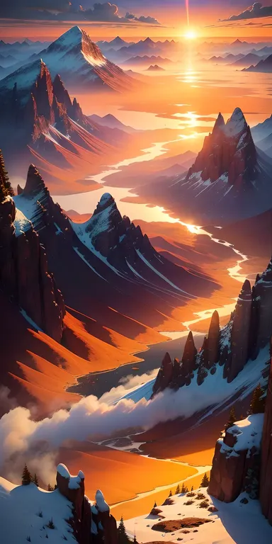 Mountain Sunrise with Earth's Atmosphere Glowing Warm Orange Hue