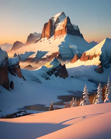 Mountain Sunset Landscape with Oxygen-Rich Atmosphere and Golden Glow