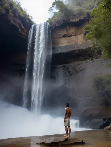 Mowgli Awe-Inspired by the Waterfall