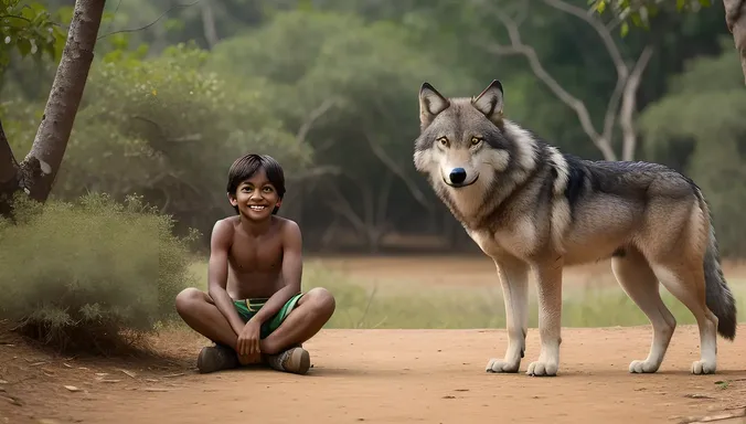 Mowgli and Wolf Embrace the Wild Jungle Adventure
