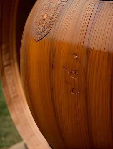 Mridangam Drum's Intricate Carvings and Engravings