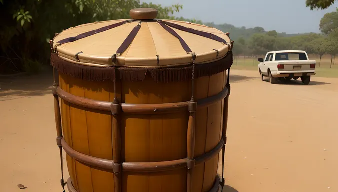 Mridangam Drum Transported by Musician in Rustic Setting
