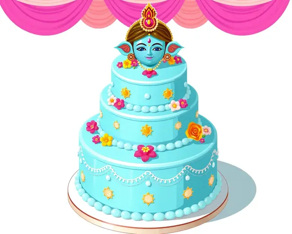 Multi-Tiered Janmashtami Cake Clipart PNG with Fondant Decorations