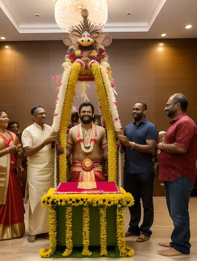 Multicultural Gathering Around Decorated Kavadi