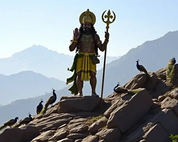 Murugan on Hill with Majestic Mountain and Peacocks