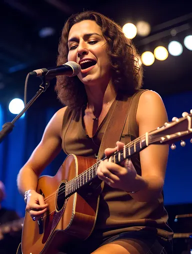 Musician Jamming Unflaggingly at Open Mic Night