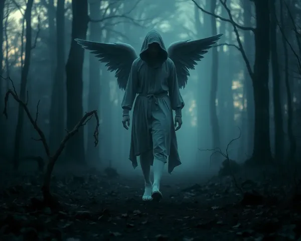 Mysterious Angel Walking Through Misty Forest