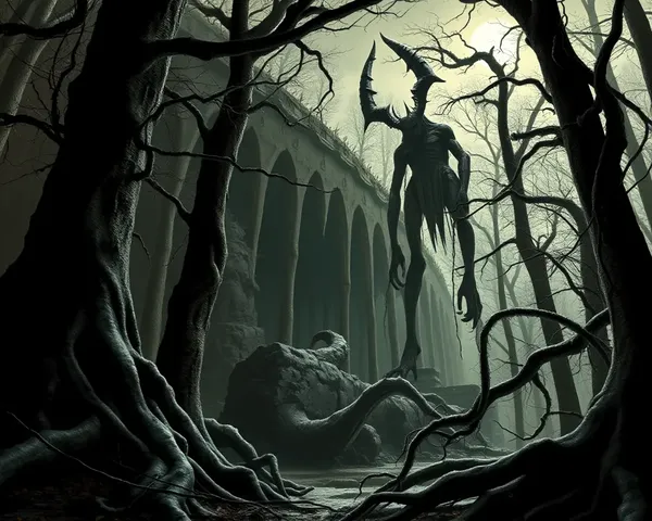 Mysterious Forest with Looming Baphomet Statue