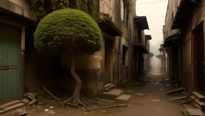 Mysterious Sharabi Tree in Abandoned Alleyway