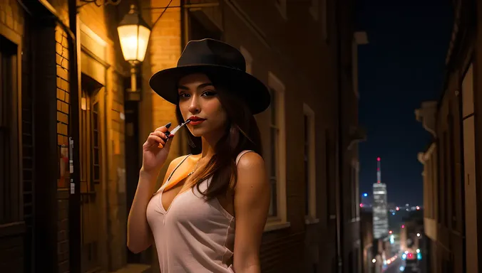 Mysterious Smoking Girl in Dimly Lit Alleyway