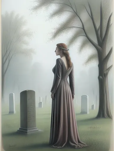 Mysterious Woman in Misty Graveyard