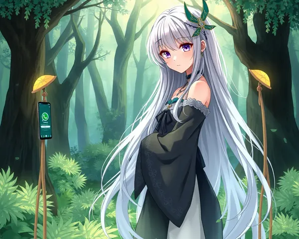 Mystical Anime Girl with Silver Hair and Forest