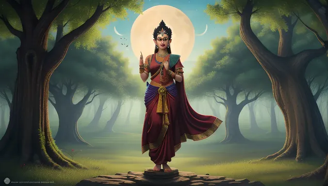 Mystical Bhadrakali Goddess of Time and Destruction in Ancient Forest