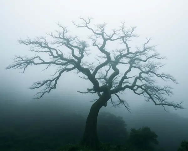Mystical Bhoringani Tree in Foggy Forest