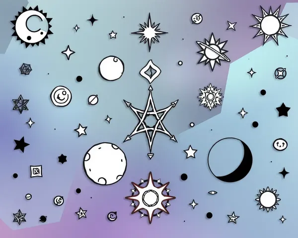 Mystical Black Doodle Wallpaper with Celestial Bodies Symbols