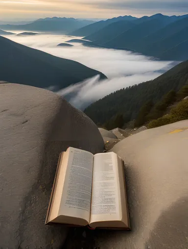Mystical Granth Book in Mountain Setting