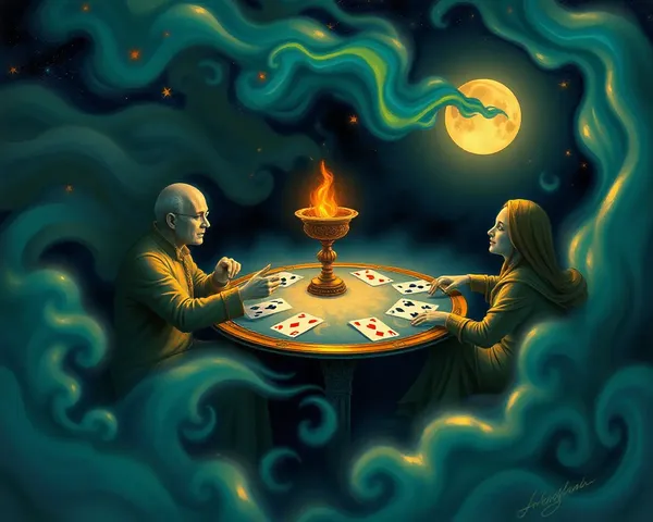Mystical Rummy Game on Swirling Ethereal Background with Stars and Moons