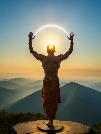 Mystical Virabhadra on Mountain Peak with Halo