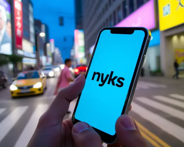 NYKS Logo on High-Tech Smartphone Amidst Bustling City Street
