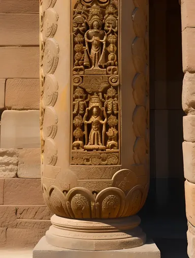 Nagaraja Wraps Around Ancient Temple Pillar Carvings