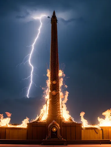 Nagaraja in Fierce Battle Stance with Lightning Bolts