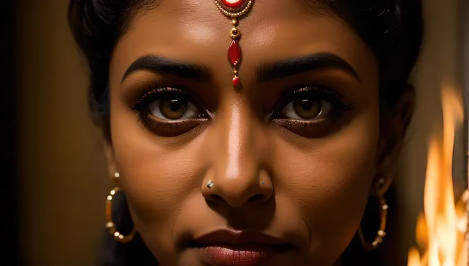 Nagavalli's Glowing Eyes in Dark Close-up