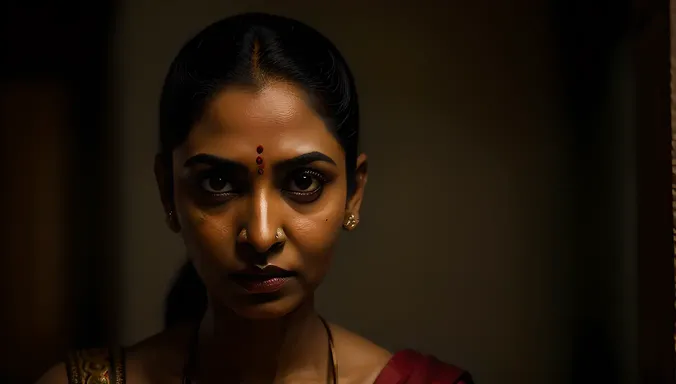 Nagavalli's Haunting Portrait with Dark Background