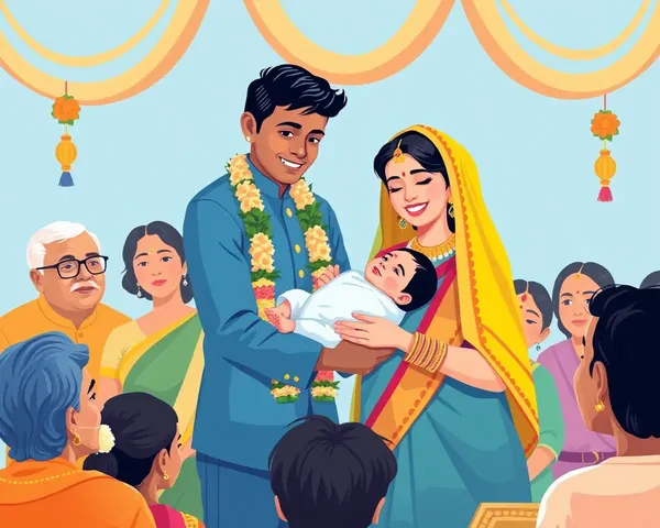 Namkaran Ceremony Illustration in Vibrant Blue and Yellow Colors