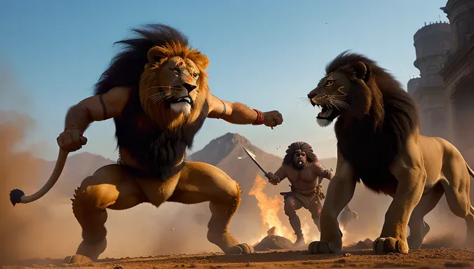 Narasimha Drawing Images: Battle Scene with Hiranyakashyap