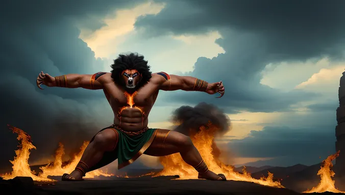 Narasimha Drawing Images: Dramatic and Fiery Battle Pose