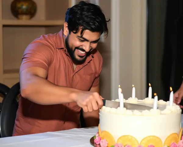 Naveen Cutting Cake with Happy Expression on His Face