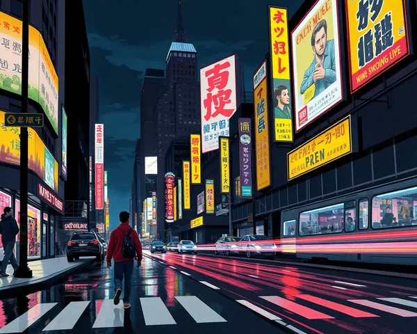 Neon City Street at Night with Urban Energy and Vitality