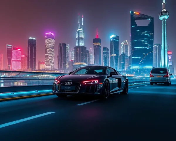 Neon Cityscape Audi Car with iPhone Wallpaper