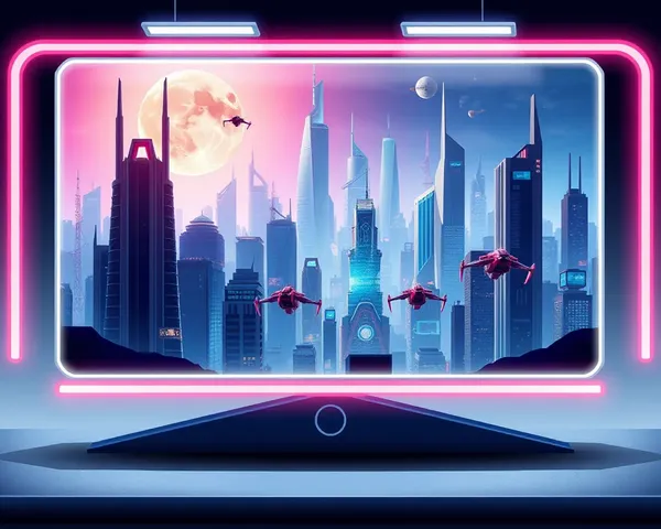 Neon Cityscape on Square Hoarding Board with Flying Cars