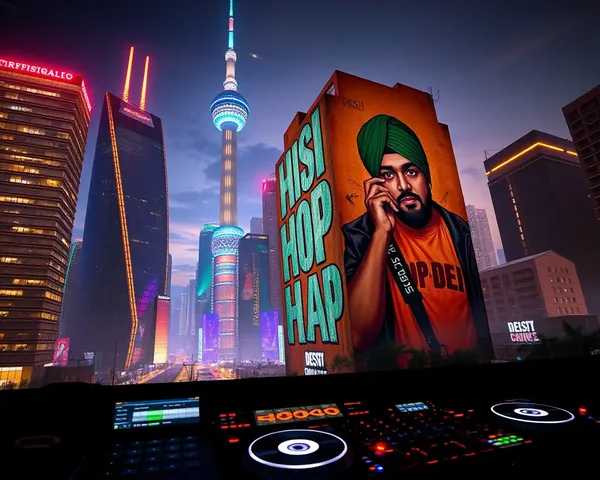 Neon Cityscape with Desi Hip-Hop Artist Mural